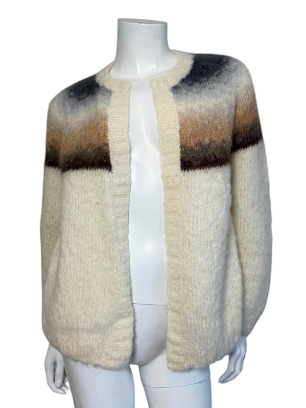 Rose Carmine Rainbow Fluo Mohair Alpaca Wool Open Front Cardigan One Size